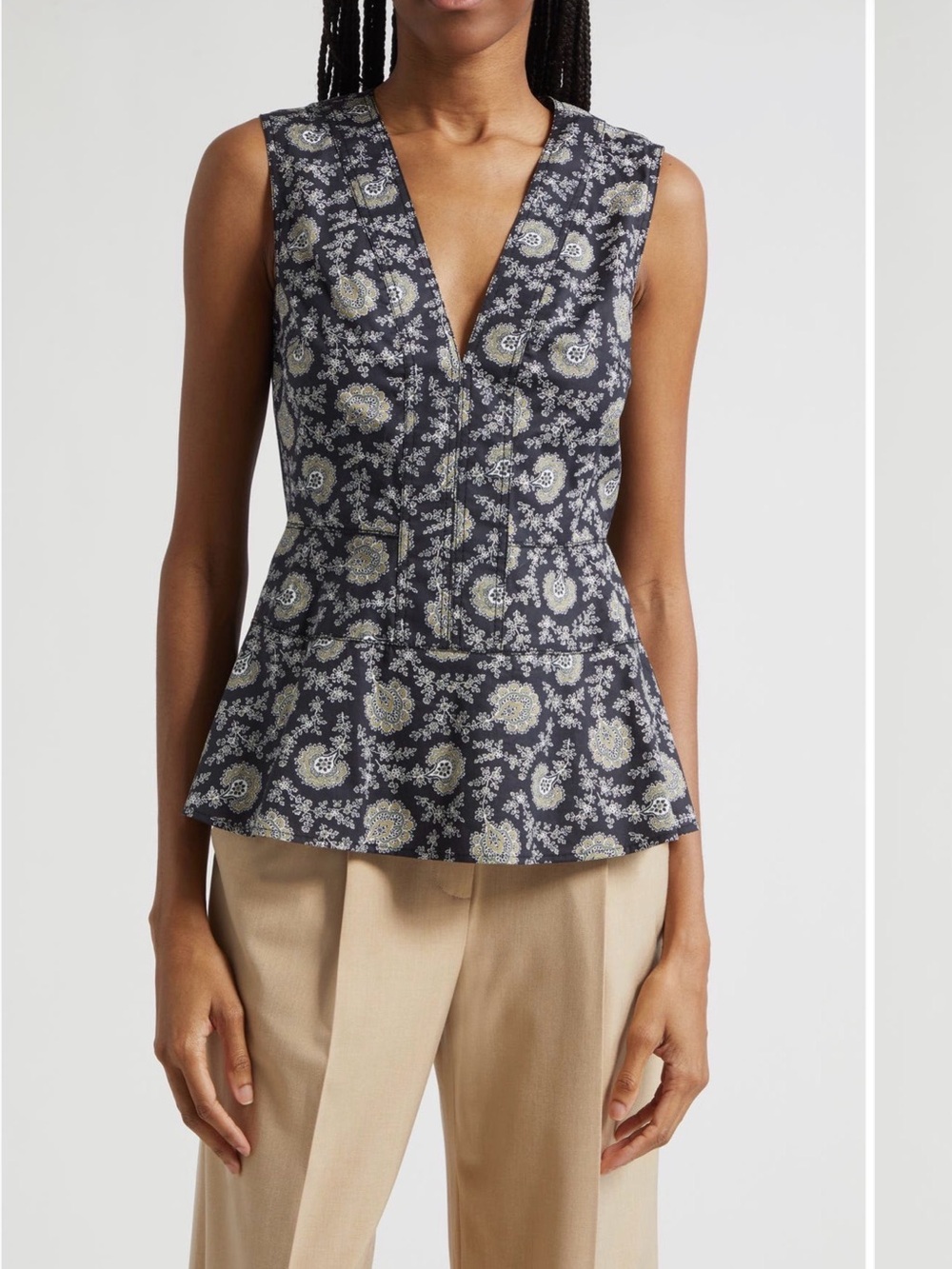 Veronica Beard Nickelby Stretch Cotton Peplum Top Size 10